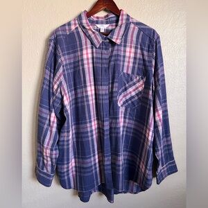 Time and Tru Plaid Shirt - Purple and Pink